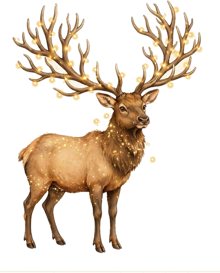 Beacon, the great guardian elk with glowing antlers